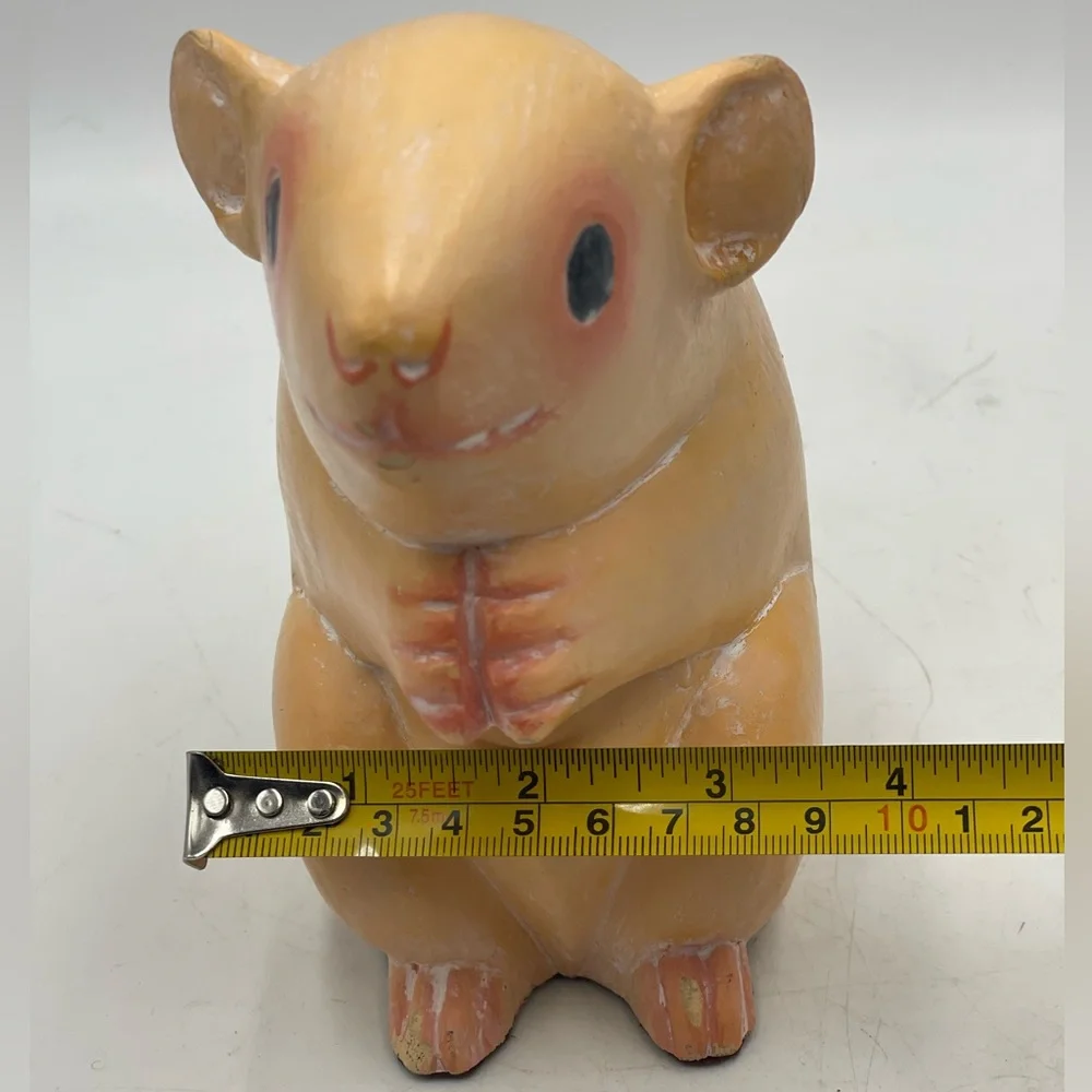 Vintage 6” Solid Wood Mouse / Hamster Hand Carved & Hand Painted Sculpture